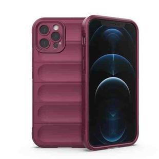 For iPhone 12 Pro Magic Shield TPU + Flannel Phone Case(Wine Red)