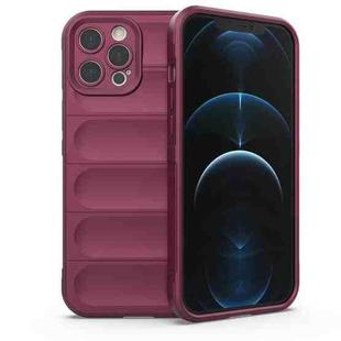For iPhone 12 Pro Max Magic Shield TPU + Flannel Phone Case(Wine Red)