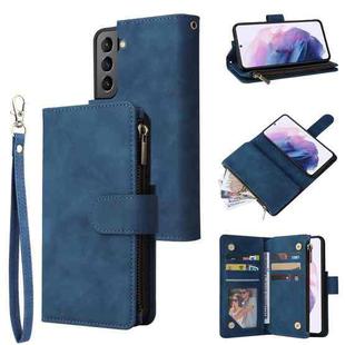 For Samsung Galaxy S22+ 5G Multifunctional Frosted Zipper Wallet Leather Phone Case(Blue)