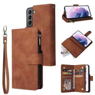 For Samsung Galaxy S22+ 5G Multifunctional Frosted Zipper Wallet Leather Phone Case(Brown)