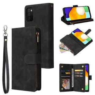 For Samsung Galaxy A03s 166.5mm Multifunctional Frosted Zipper Wallet Leather Phone Case(Black)