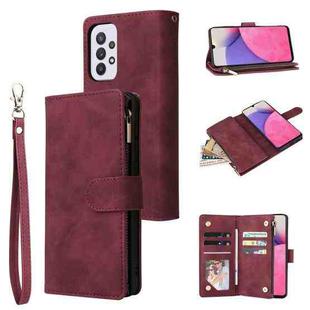 For Samsung Galaxy A33 5G Multifunctional Frosted Zipper Wallet Leather Phone Case(Wine Red)