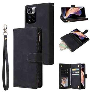 For Xiaomi Redmi Note 11 Pro China Multifunctional Frosted Zipper Wallet Leather Phone Case(Black)