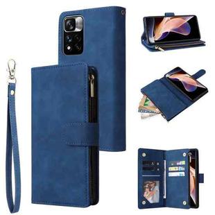 For Xiaomi Redmi Note 11 Pro China Multifunctional Frosted Zipper Wallet Leather Phone Case(Blue)