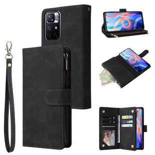 For Xiaomi Redmi Note 11 China Multifunctional Frosted Zipper Wallet Leather Phone Case(Black)