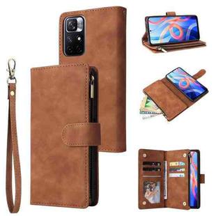 For Xiaomi Redmi Note 11 China Multifunctional Frosted Zipper Wallet Leather Phone Case(Brown)