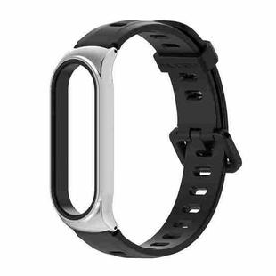 For Xiaomi Mi Band 6 / 5 / 4 / 3 Mijobs Flat Hole Silicone Watch Band, Style:CS Case(Black+Silver)