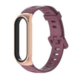 For Xiaomi Mi Band 6 / 5 / 4 / 3 Mijobs Flat Hole Silicone Watch Band, Style:CS Case(Wine Red+Rose Gold)