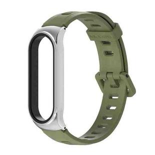 For Xiaomi Mi Band 6 / 5 / 4 / 3 Mijobs Flat Hole Silicone Watch Band, Style:CS Case(Army Green+Silver)