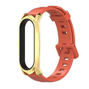 For Xiaomi Mi Band 6 / 5 / 4 / 3 Mijobs Flat Hole Silicone Watch Band, Style:GT Case(Orange+Gold)