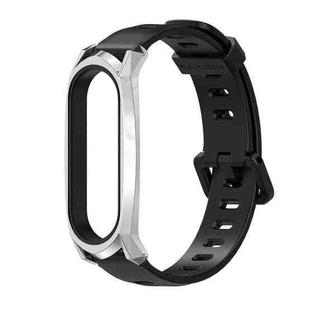 For Xiaomi Mi Band 6 / 5 / 4 / 3 Mijobs Flat Hole Silicone Watch Band, Style:GT Case(Black+Silver)