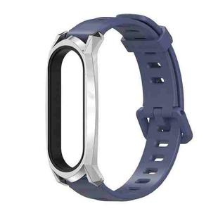 For Xiaomi Mi Band 6 / 5 / 4 / 3 Mijobs Flat Hole Silicone Watch Band, Style:GT Case(Midnight Blue+Silver)