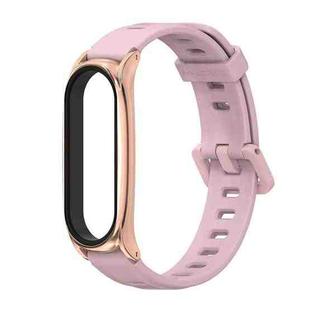 For Xiaomi Mi Band 6 / 5 / 4 / 3 Mijobs Flat Hole Silicone Watch Band, Style:Plus Case(Pink+Rose Gold)