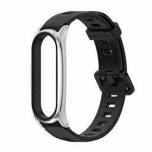 For Xiaomi Mi Band 6 / 5 / 4 / 3 Mijobs Flat Hole Silicone Watch Band, Style:Plus Case(Black+Silver)