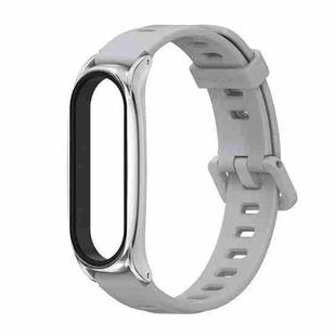 For Xiaomi Mi Band 6 / 5 / 4 / 3 Mijobs Flat Hole Silicone Watch Band, Style:Plus Case(Grey+Silver)