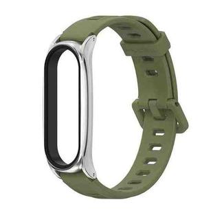 For Xiaomi Mi Band 6 / 5 / 4 / 3 Mijobs Flat Hole Silicone Watch Band, Style:Plus Case(Army Green+Silver)