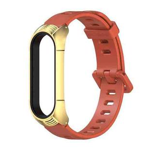 For Xiaomi Mi Band 6 / 5 / 4 / 3 Mijobs Flat Hole Silicone Watch Band, Style:TF Case(Orange+Gold)