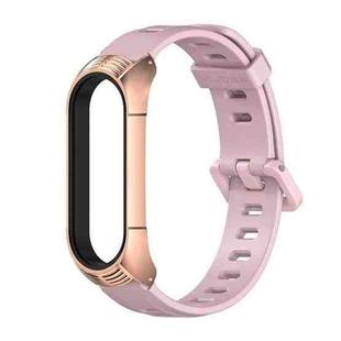 For Xiaomi Mi Band 6 / 5 / 4 / 3 Mijobs Flat Hole Silicone Watch Band, Style:TF Case(Pink+Rose Gold)