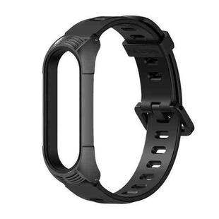 For Xiaomi Mi Band 6 / 5 / 4 / 3 Mijobs Flat Hole Silicone Watch Band, Style:TF Case(Black+Black)