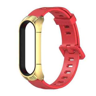 For Xiaomi Mi Band 6 / 5 / 4 / 3 Mijobs Flat Hole Silicone Watch Band, Style:TF Case(Red+Gold)