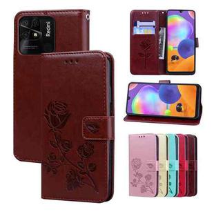 For Xiaomi Redmi 10C Rose Embossed Leather Phone Case(Brown)