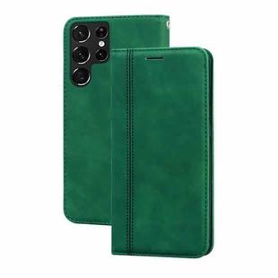 For Samsung Galaxy S22 Ultra 5G Frosted Business Magnetic Flip Leather Phone Case(Green)