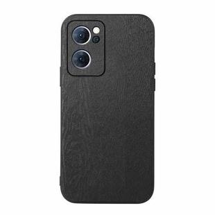 For OPPO Reno7 5G Chinese Version Wood Texture PU Phone Case(Black)