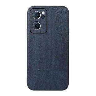 For OPPO Reno7 5G Chinese Version Wood Texture PU Phone Case(Blue)