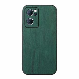 For OPPO Reno7 5G Chinese Version Wood Texture PU Phone Case(Green)