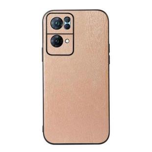 For OPPO Reno7 Pro Wood Texture PU Phone Case(Gold)