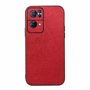 For OPPO Reno7 Pro Wood Texture PU Phone Case(Red)