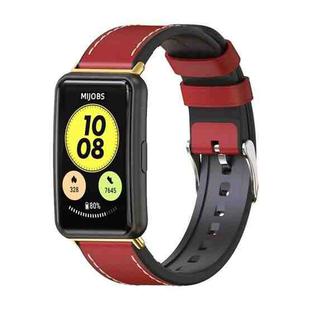 For Huawei Watch Fit Mijobs Cowhide Leather Watch Band(Red+Gold)