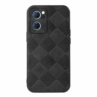 For OPPO Reno7 5G Chinese Version Weave Plaid PU Phone Case(Black)