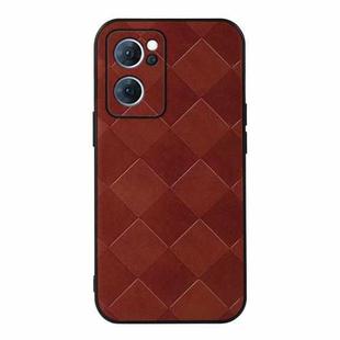 For OPPO Reno7 5G Chinese Version Weave Plaid PU Phone Case(Brown)