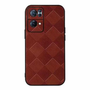 For OPPO Reno7 Pro Weave Plaid PU Phone Case(Brown)