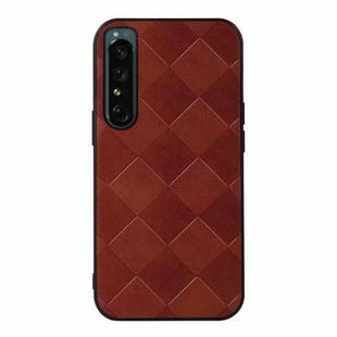 For Sony Xperia 1 IV Weave Plaid PU Phone Case(Brown)