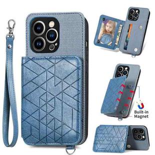 For iPhone 13 mini Geometric Wallet Phone Case with Lanyard (Blue)