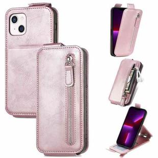 For iPhone 13 mini Zipper Wallet Vertical Flip Leather Phone Case (Rose Gold)