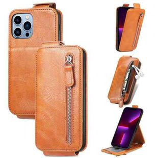 For iPhone 13 Pro Zipper Wallet Vertical Flip Leather Phone Case (Brown)