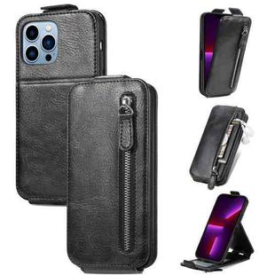For iPhone 13 Pro Max Zipper Wallet Vertical Flip Leather Phone Case (Black)