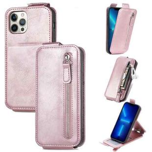 Zipper Wallet Vertical Flip Leather Phone Case For iPhone 12 / 12 Pro(Rose Gold)
