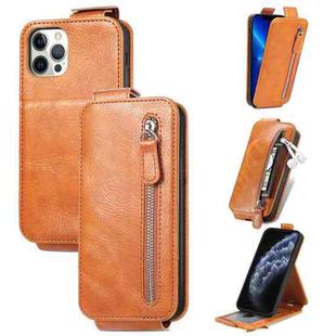 For iPhone 12 Pro Max Zipper Wallet Vertical Flip Leather Phone Case(Brown)