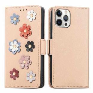 For iPhone 13 mini Stereoscopic Flowers Leather Phone Case (Yellow)