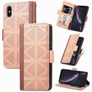 Grid Leather Flip Phone Case For iPhone XS / X(Apricot)