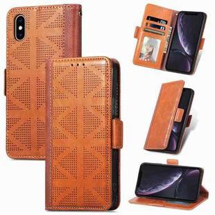 Grid Leather Flip Phone Case For iPhone XS / X(Brown)