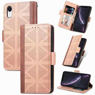 For iPhone XR Grid Leather Flip Phone Case(Apricot)