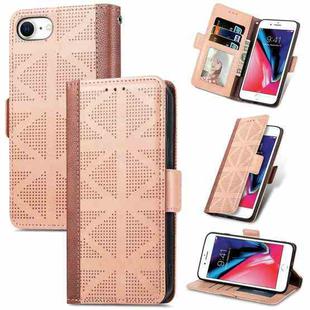 For iPhone SE 2022 / SE 2020 / 8 / 7 Grid Leather Flip Phone Case(Apricot)