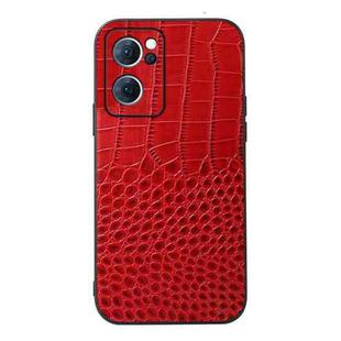 For OPPO Reno7 5G Chinese Version Crocodile Texture Genuine Leather Phone Case(Red)