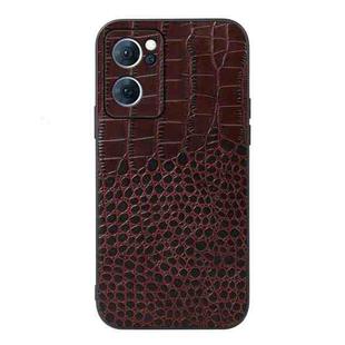 For OPPO Reno7 5G Chinese Version Crocodile Texture Genuine Leather Phone Case(Coffee)