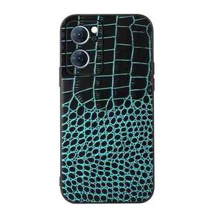 For OPPO Reno7 5G Chinese Version Crocodile Texture Genuine Leather Phone Case(Cyan Blue)